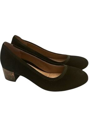 Vionic Natalie Black Suede Tortoise Shell Block Heel Pump Size 8.5 Wide Width